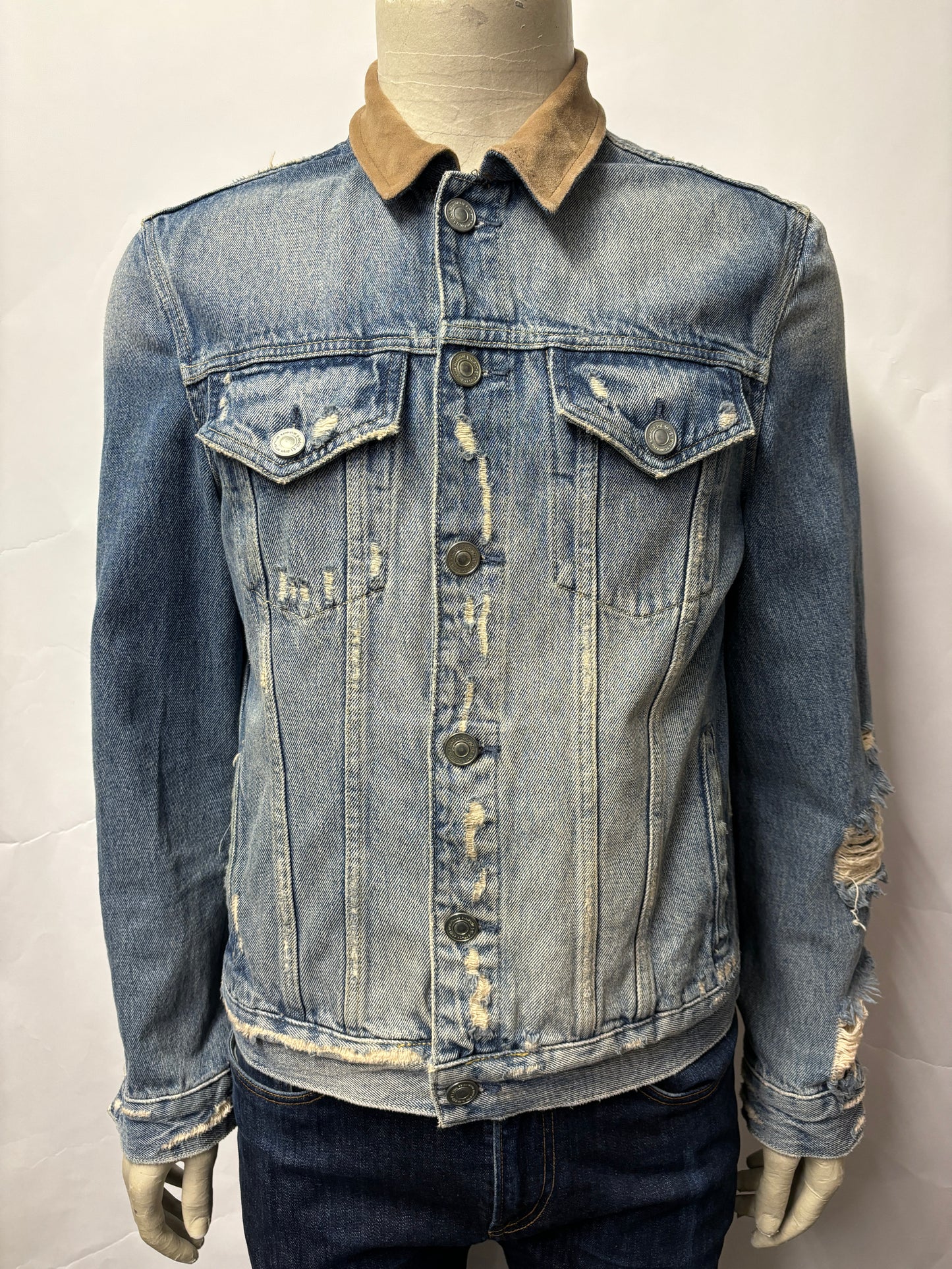 All Saints Blue Distressed Denim Jacket Medium