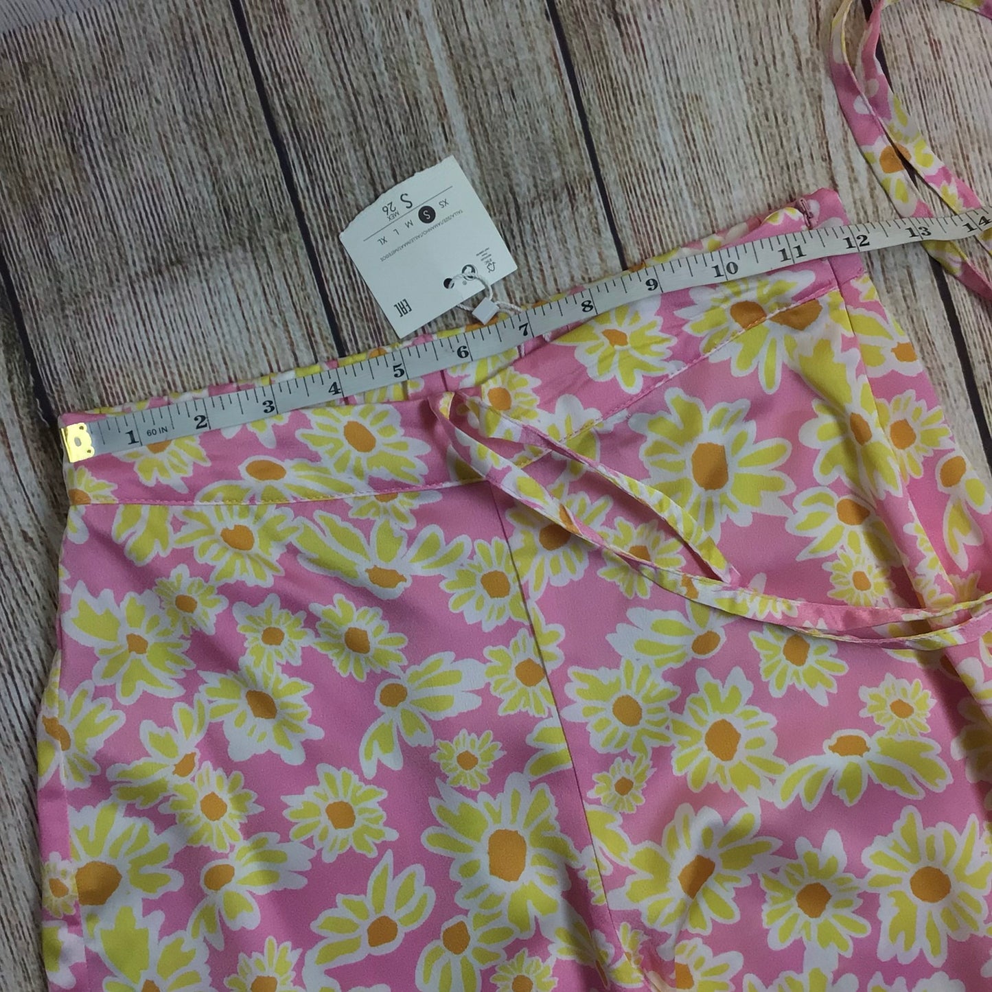 BNWT Bershka Pink & Yellow Floral Retro Print Flared Hippie Trousers Size S