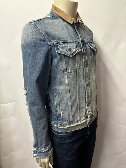 All Saints Blue Distressed Denim Jacket Medium