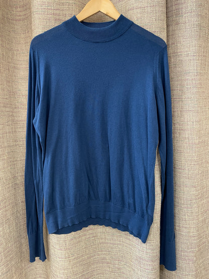 John Smedley Blue Turtleneck Long Sleeve Fine Knit Jumper Medium