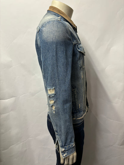 All Saints Blue Distressed Denim Jacket Medium