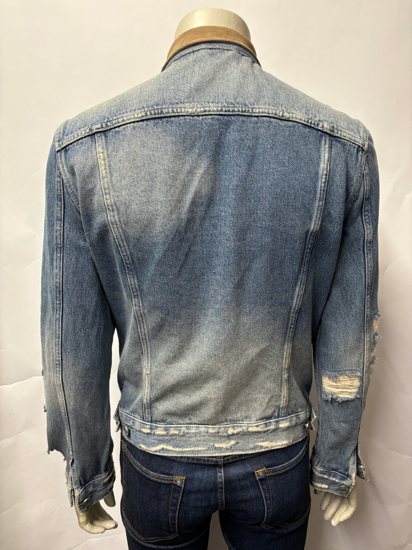 All Saints Blue Distressed Denim Jacket Medium