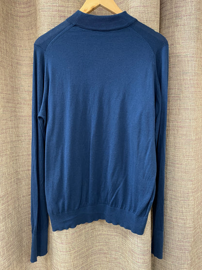 John Smedley Blue Turtleneck Long Sleeve Fine Knit Jumper Medium