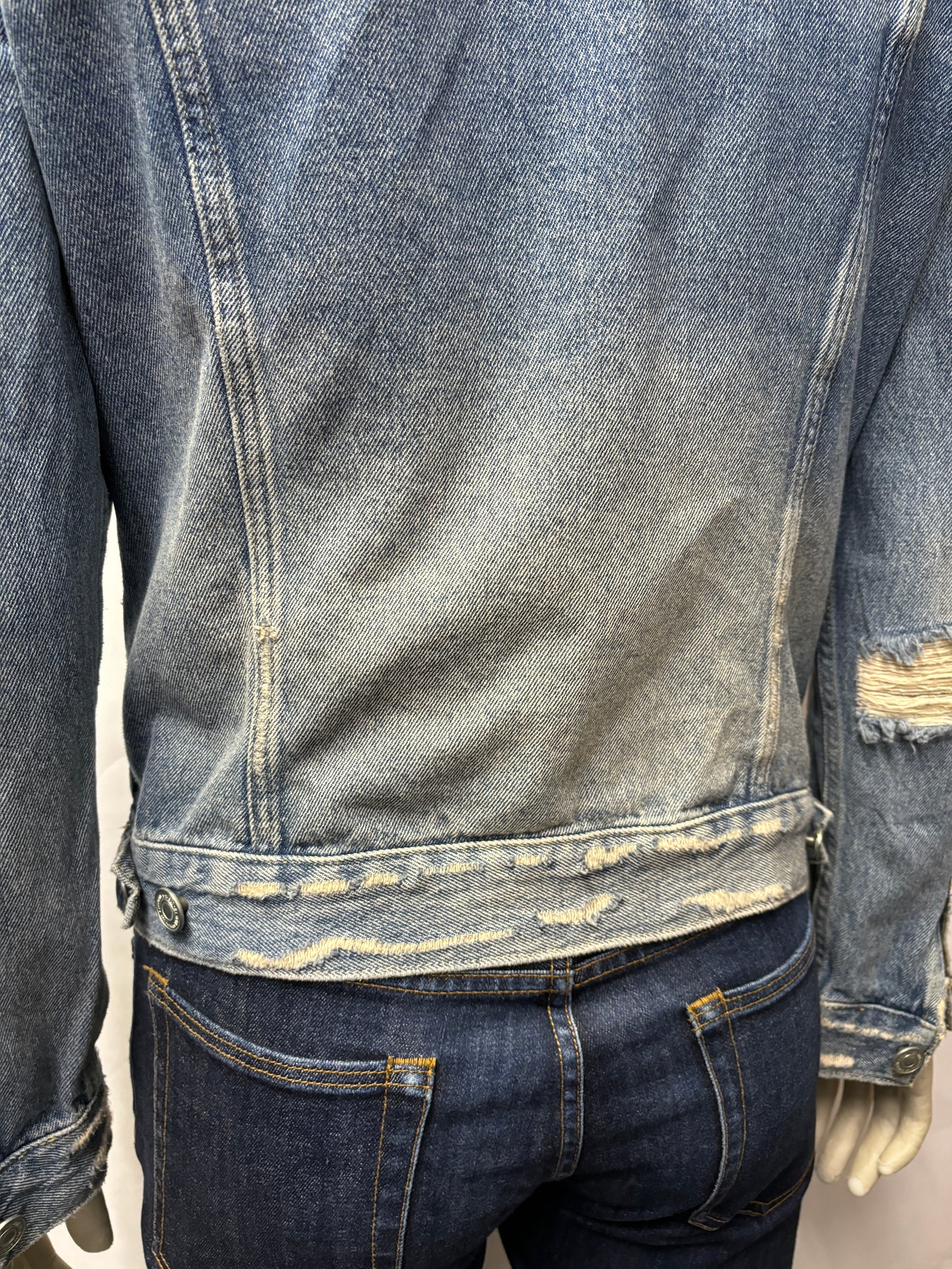 All Saints Blue Distressed Denim Jacket Medium