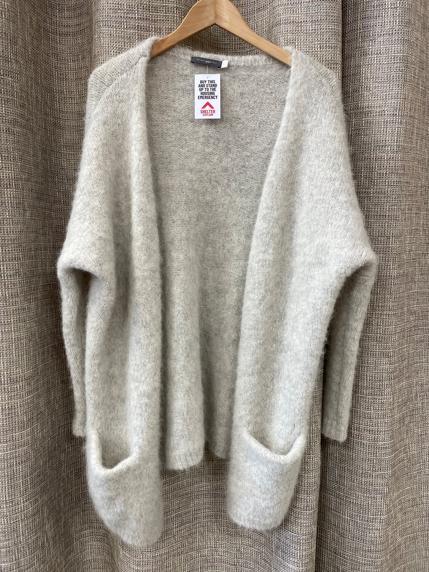 Mint Velvet Grey Fluffy Knit Alpaca Wool Blend Drape Cardigan with Pockets Small