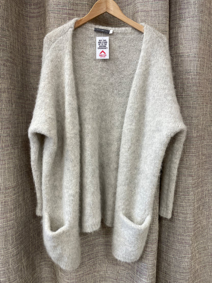 Mint Velvet Grey Fluffy Knit Alpaca Wool Blend Drape Cardigan with Pockets Small