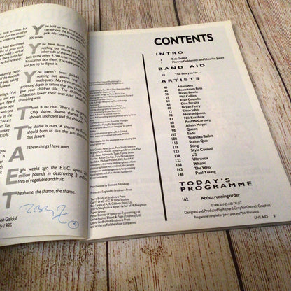 Live Aid Concert Programme, Wembley Stadium, July 13th 1985