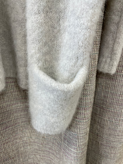 Mint Velvet Grey Fluffy Knit Alpaca Wool Blend Drape Cardigan with Pockets Small