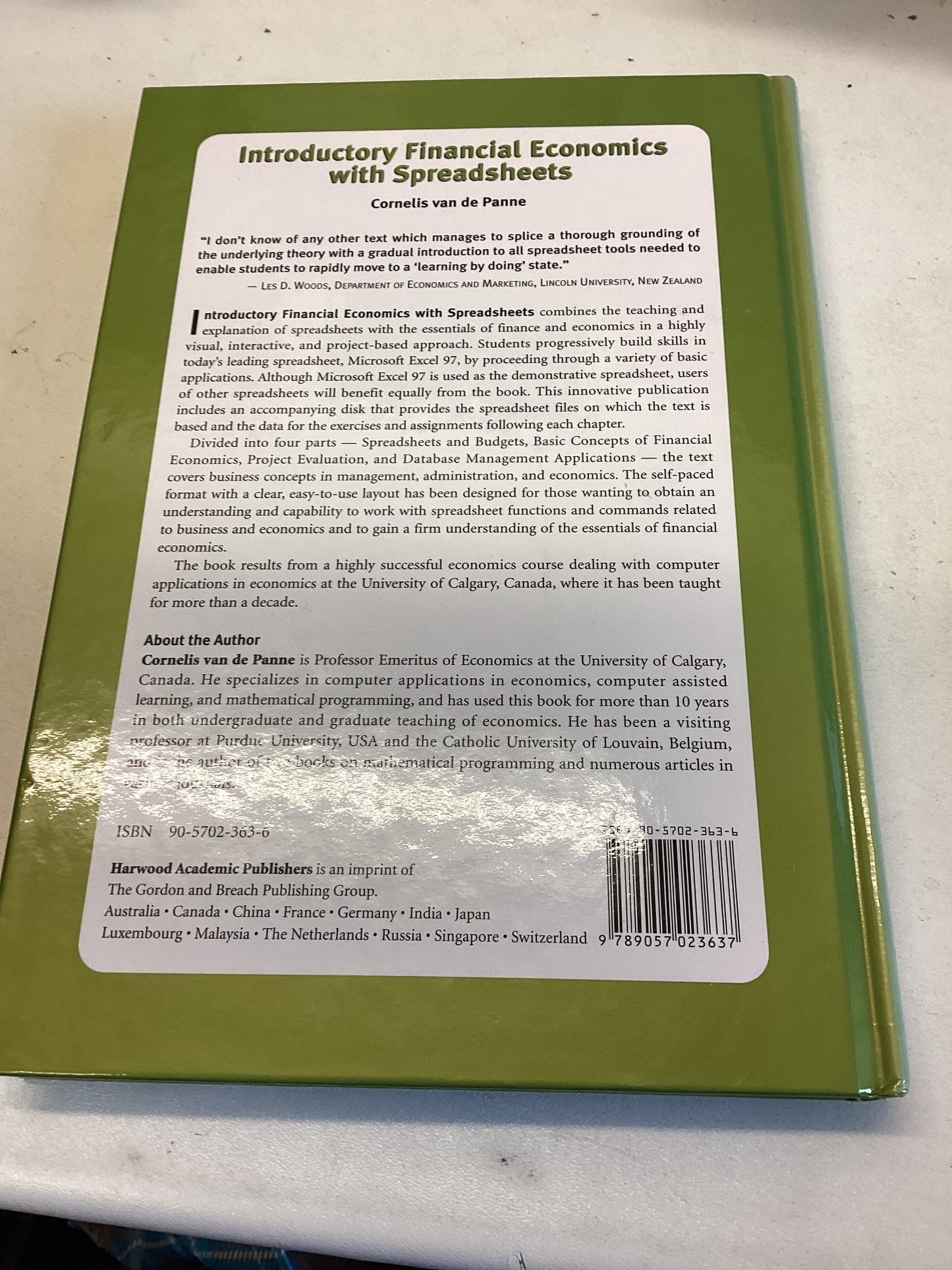 Introductory Financial Economics With Spreadsheets Incudes 1/2 Floppy Disk Cornelis Va De Panne