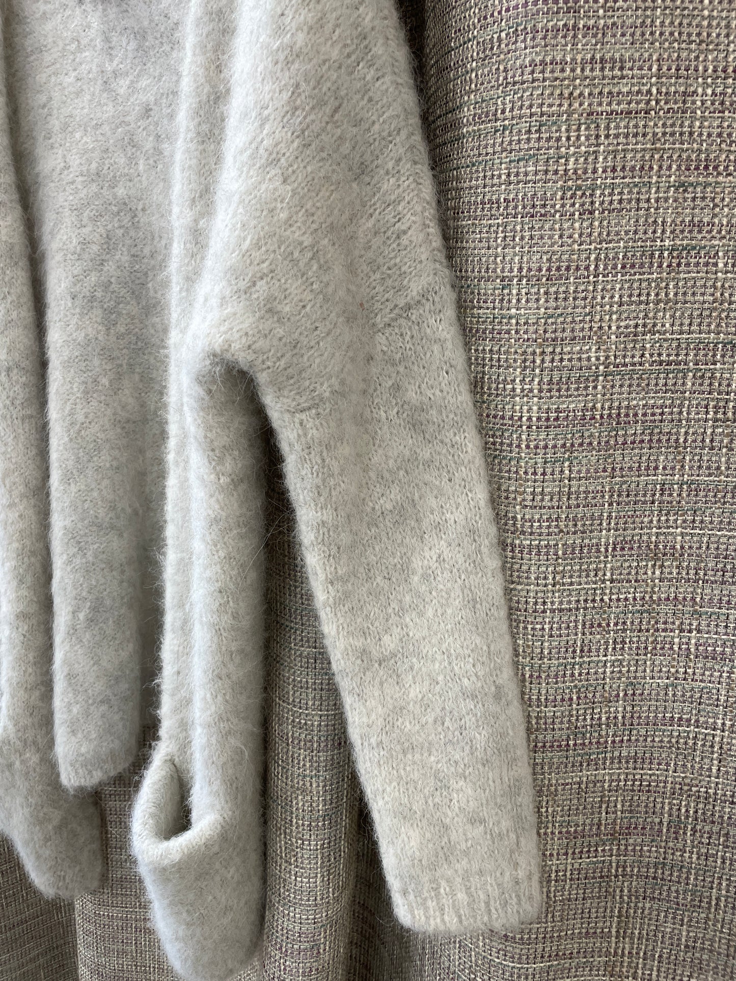 Mint Velvet Grey Fluffy Knit Alpaca Wool Blend Drape Cardigan with Pockets Small