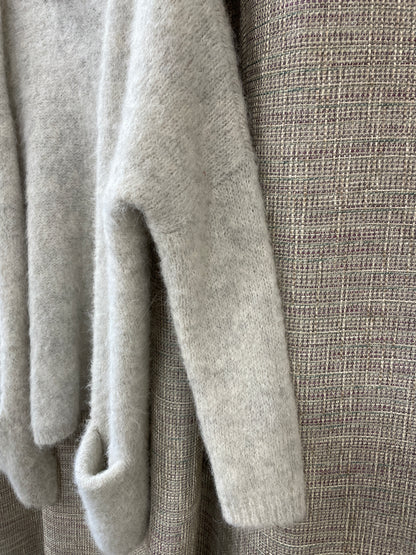 Mint Velvet Grey Fluffy Knit Alpaca Wool Blend Drape Cardigan with Pockets Small
