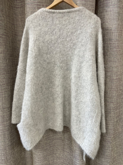 Mint Velvet Grey Fluffy Knit Alpaca Wool Blend Drape Cardigan with Pockets Small