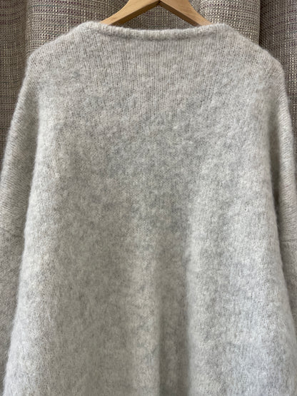 Mint Velvet Grey Fluffy Knit Alpaca Wool Blend Drape Cardigan with Pockets Small