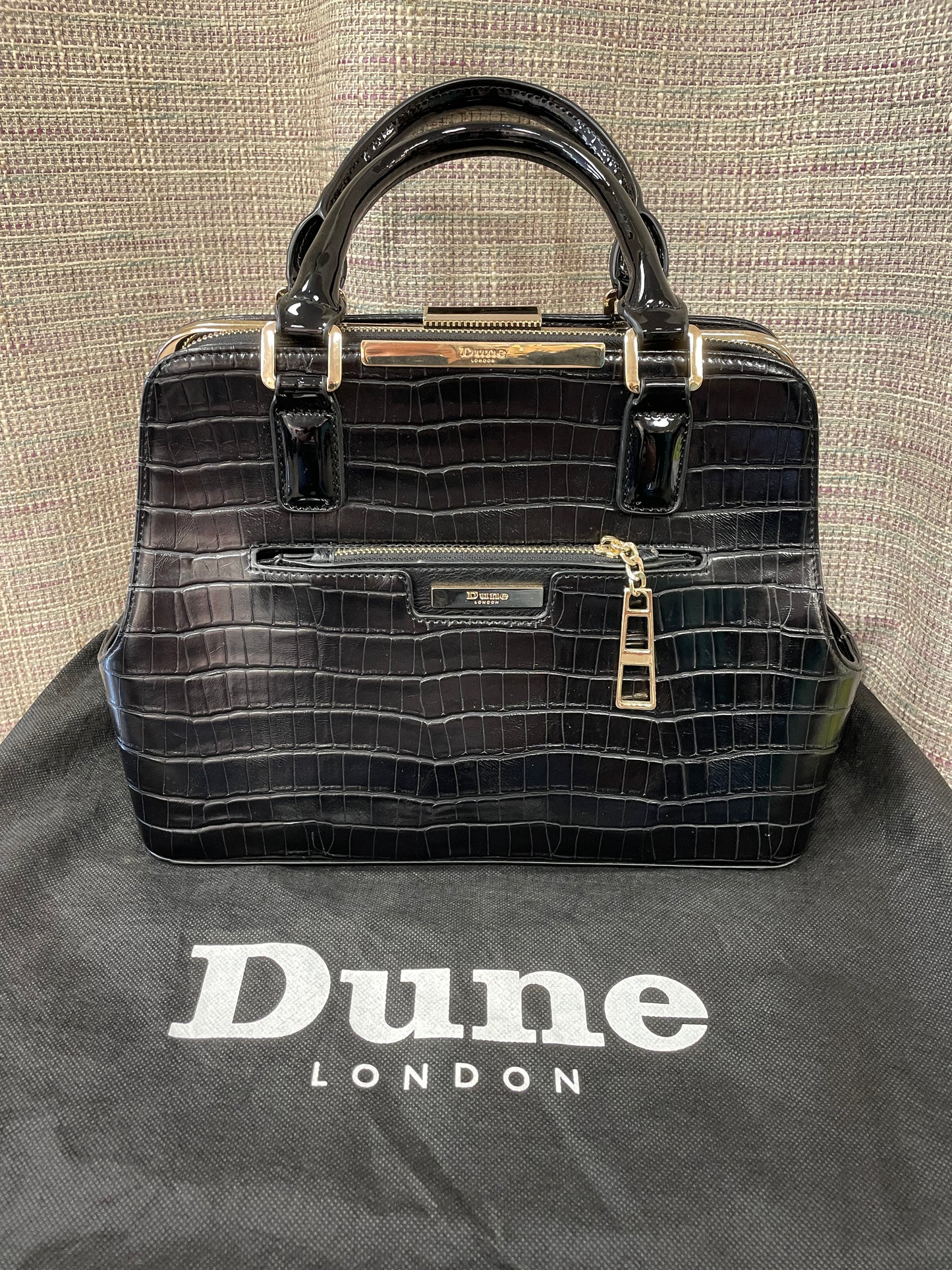 Dune Black Croc Effect Faux Leather Top Handle Day Bag Handbag