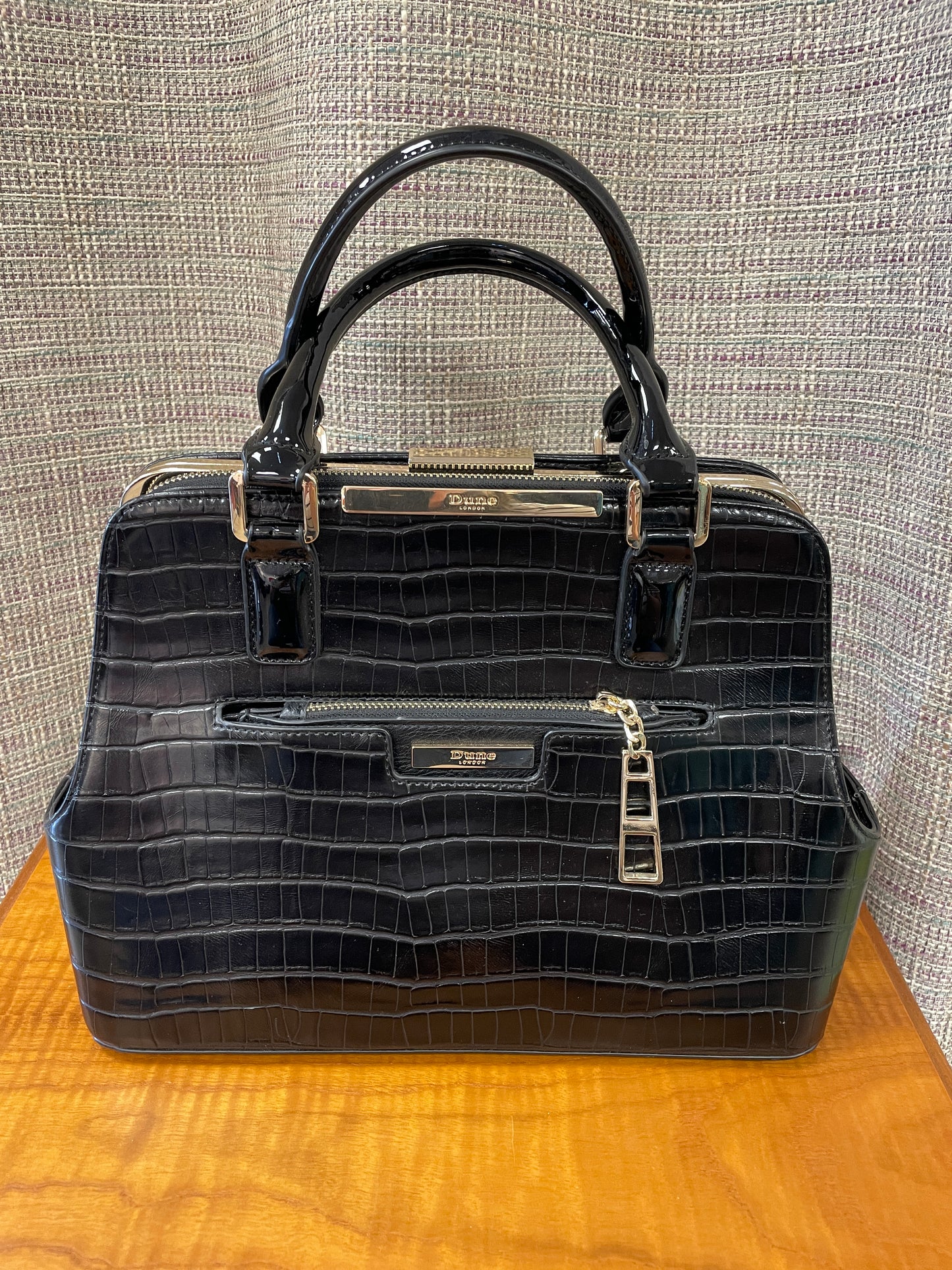 Dune Black Croc Effect Faux Leather Top Handle Day Bag Handbag