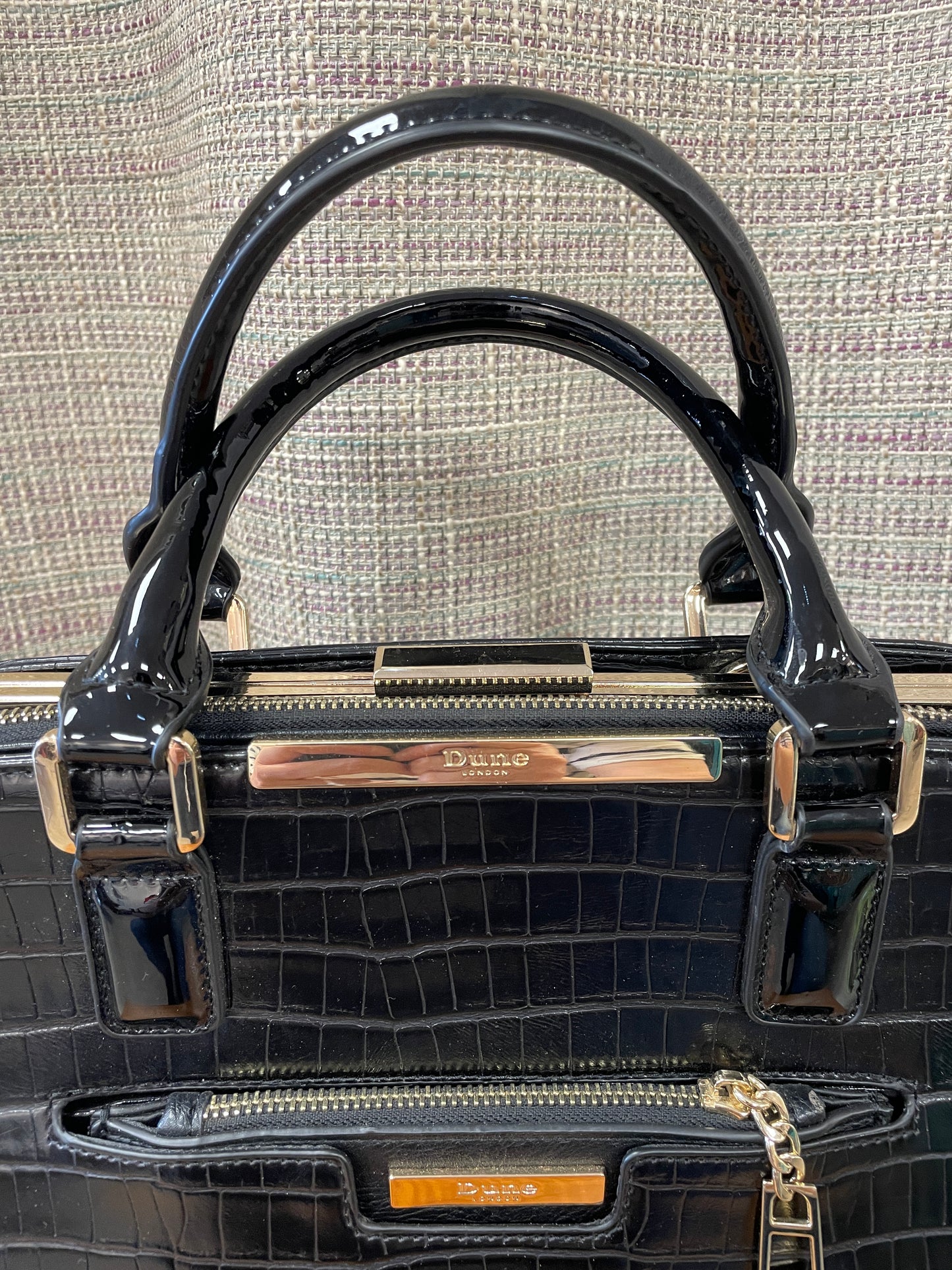 Dune Black Croc Effect Faux Leather Top Handle Day Bag Handbag