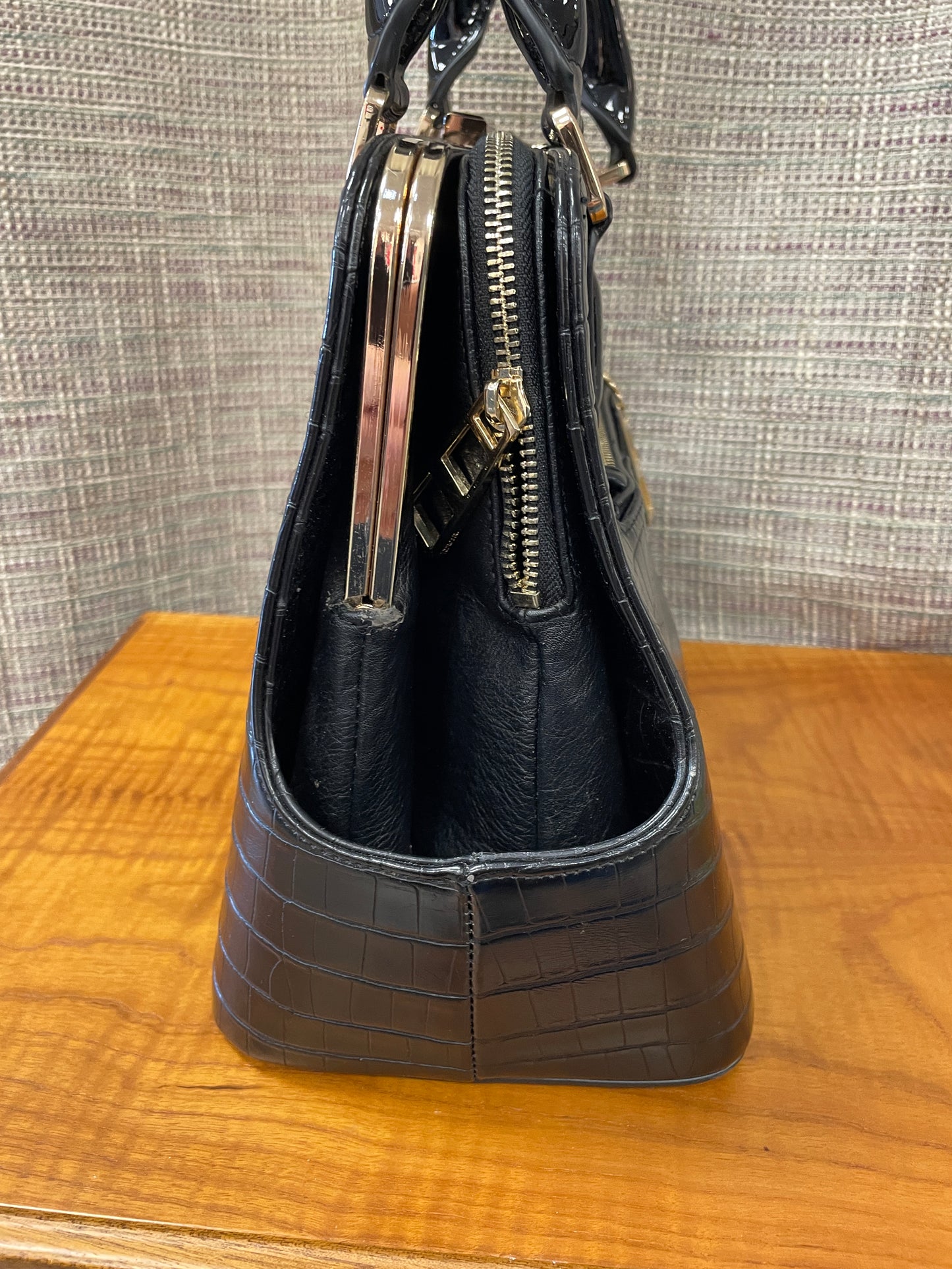 Dune Black Croc Effect Faux Leather Top Handle Day Bag Handbag