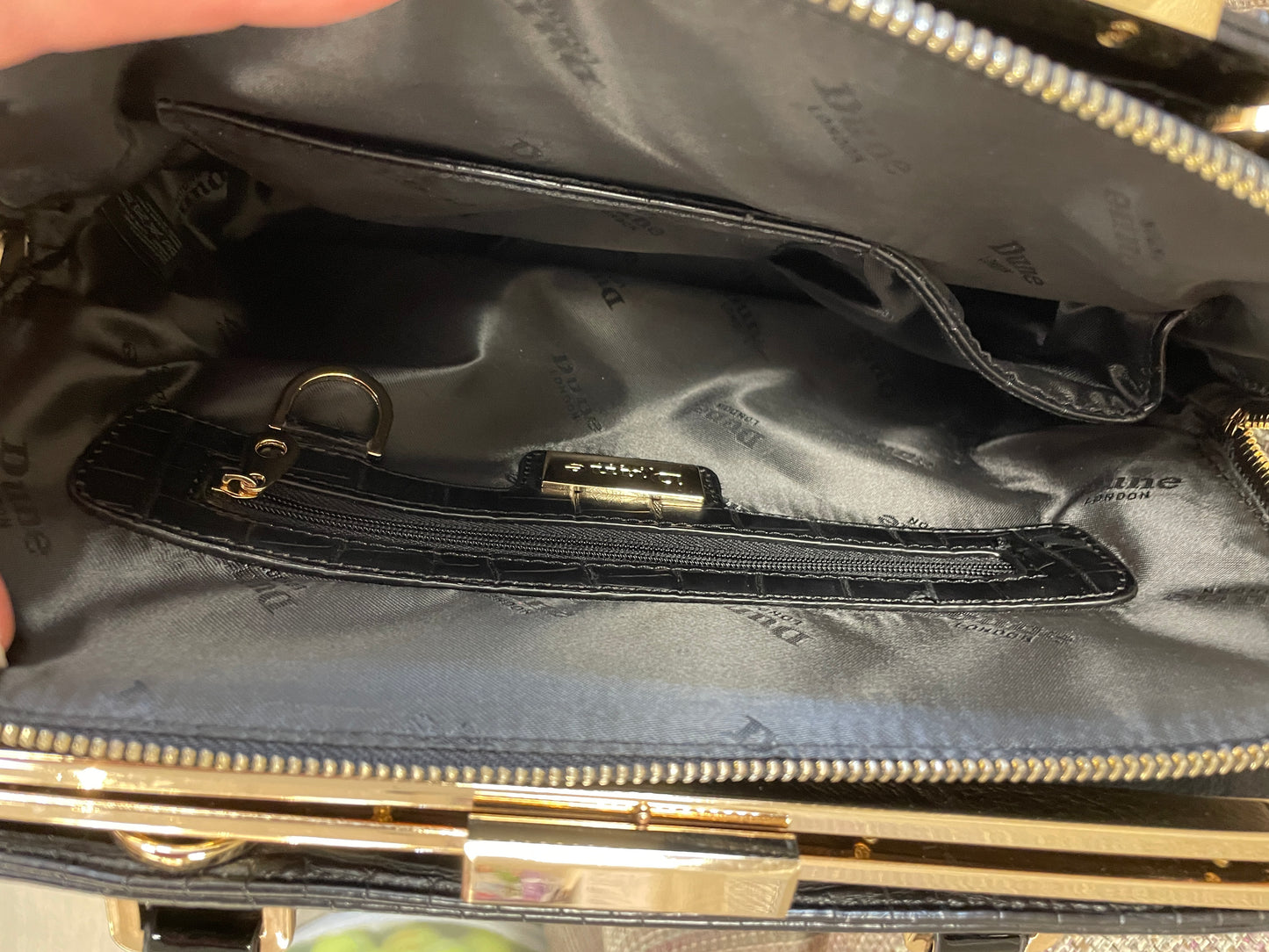 Dune Black Croc Effect Faux Leather Top Handle Day Bag Handbag
