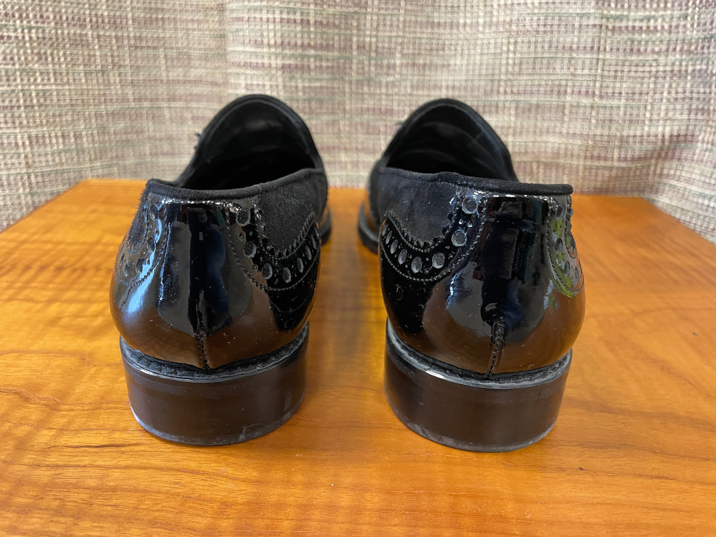 Stuart Weitzman at Russell & Bromley New with Box Black Suede Patent Brogue Tassel Loafers 8.5