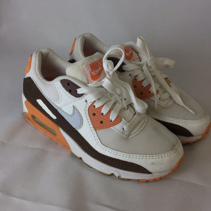 Nike Air Max 90 Orange, White & Brown Trainers DZ5379-100 Size 3 UK