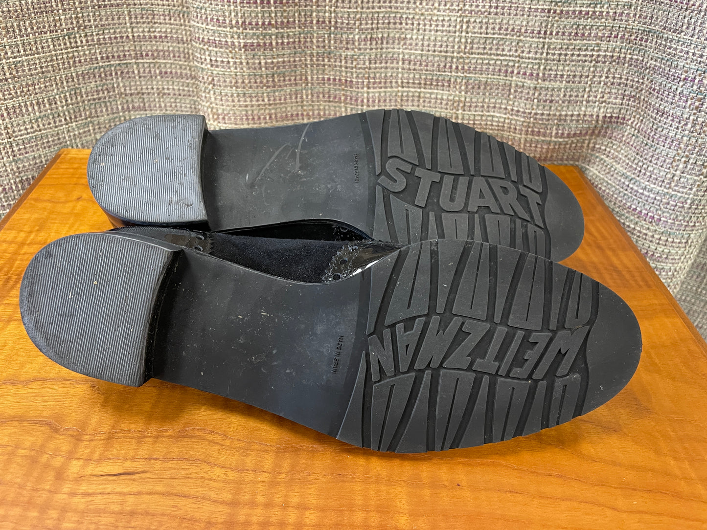 Stuart Weitzman at Russell & Bromley New with Box Black Suede Patent Brogue Tassel Loafers 8.5