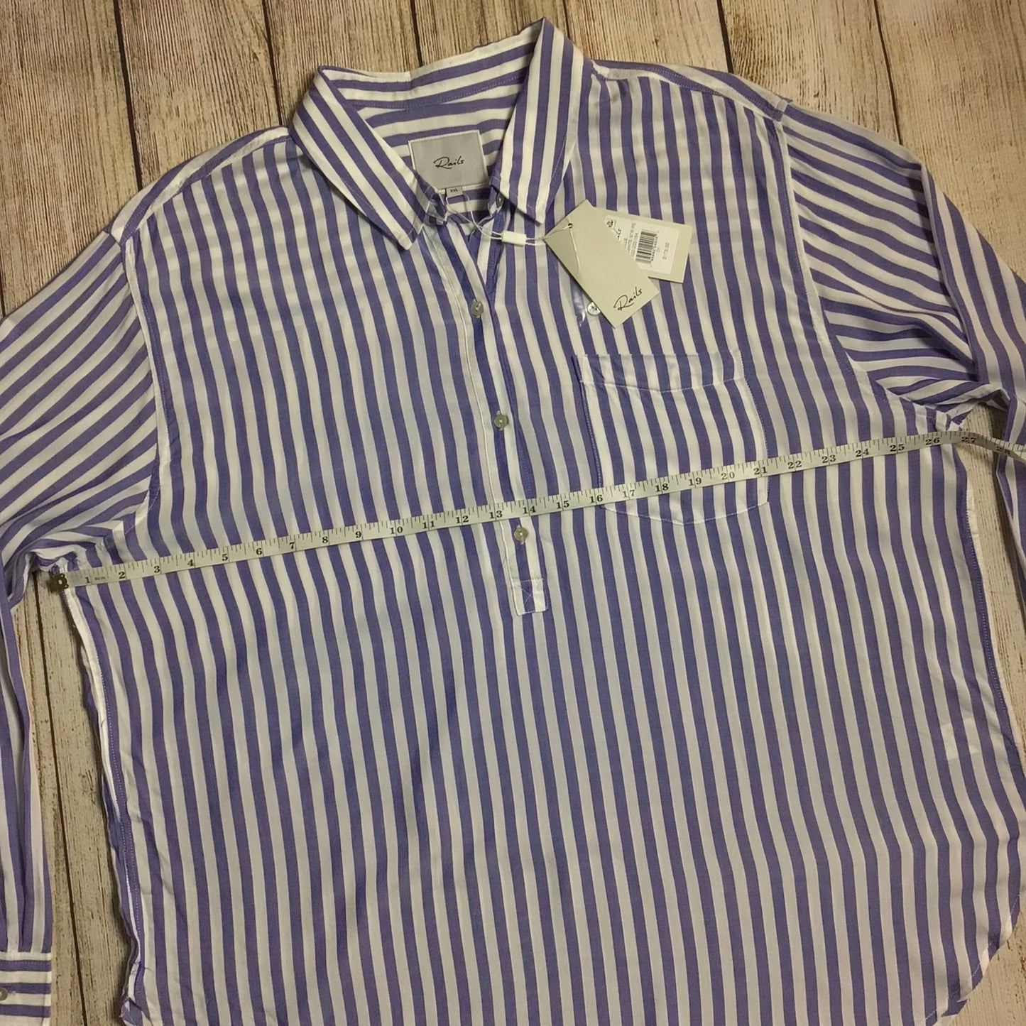 BNWT Rails 'Elle' Blue & White Striped Half Button Shirt Size XXL