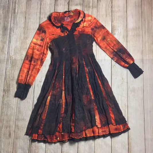 Adventures des Toiles Orange & Black Long Sleeve Dress Size 14 (EU 42)