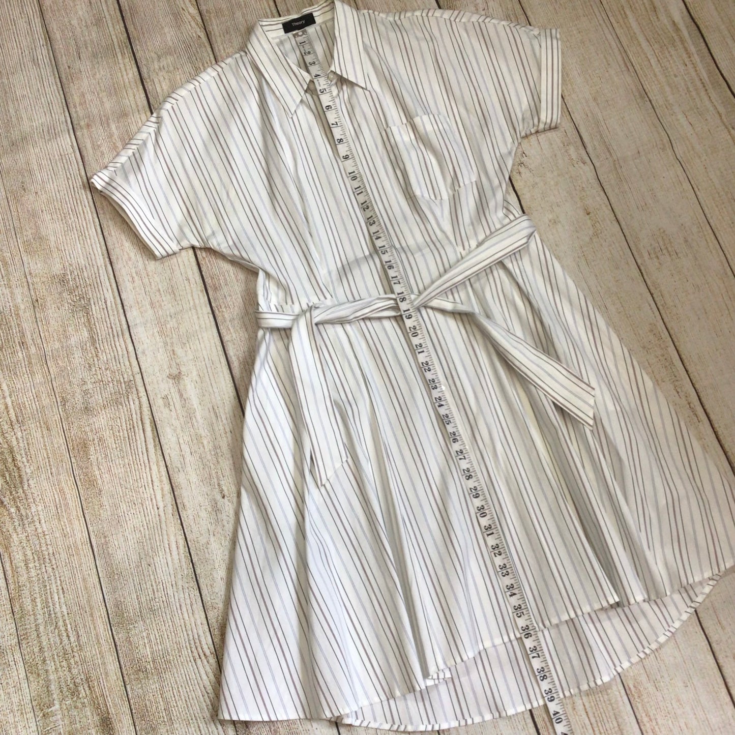 Theory Avinka White Striped Shirt Dress w/Belt & Pockets Size 6 US (10 UK)
