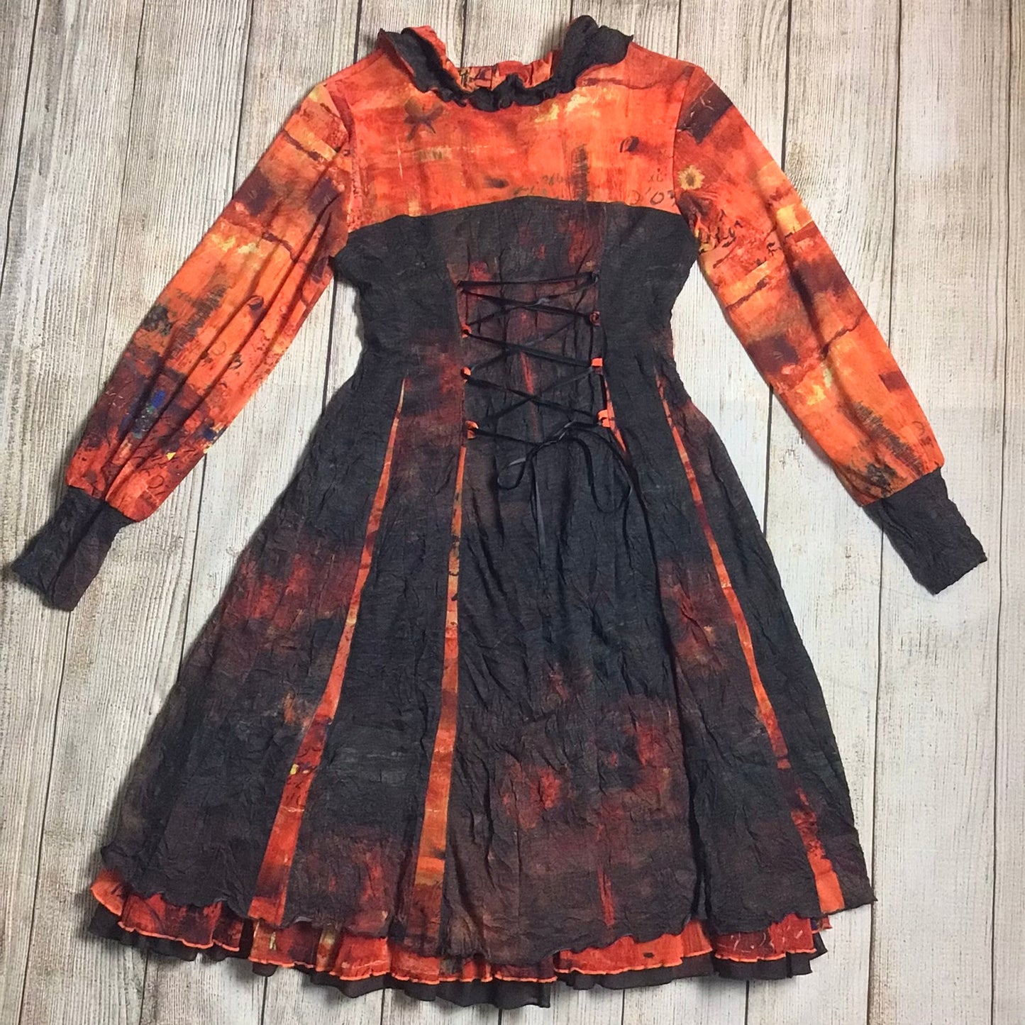 Adventures des Toiles Orange & Black Long Sleeve Dress Size 14 (EU 42)