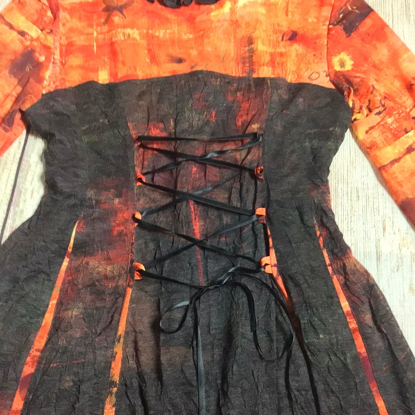 Adventures des Toiles Orange & Black Long Sleeve Dress Size 14 (EU 42)