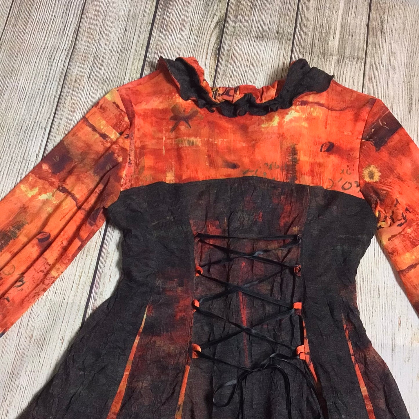 Adventures des Toiles Orange & Black Long Sleeve Dress Size 14 (EU 42)