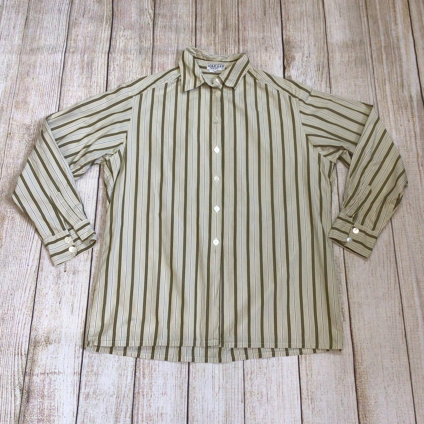 Vintage Jaeger Beige Brown Striped Shirt Size Ch46" (approx.)