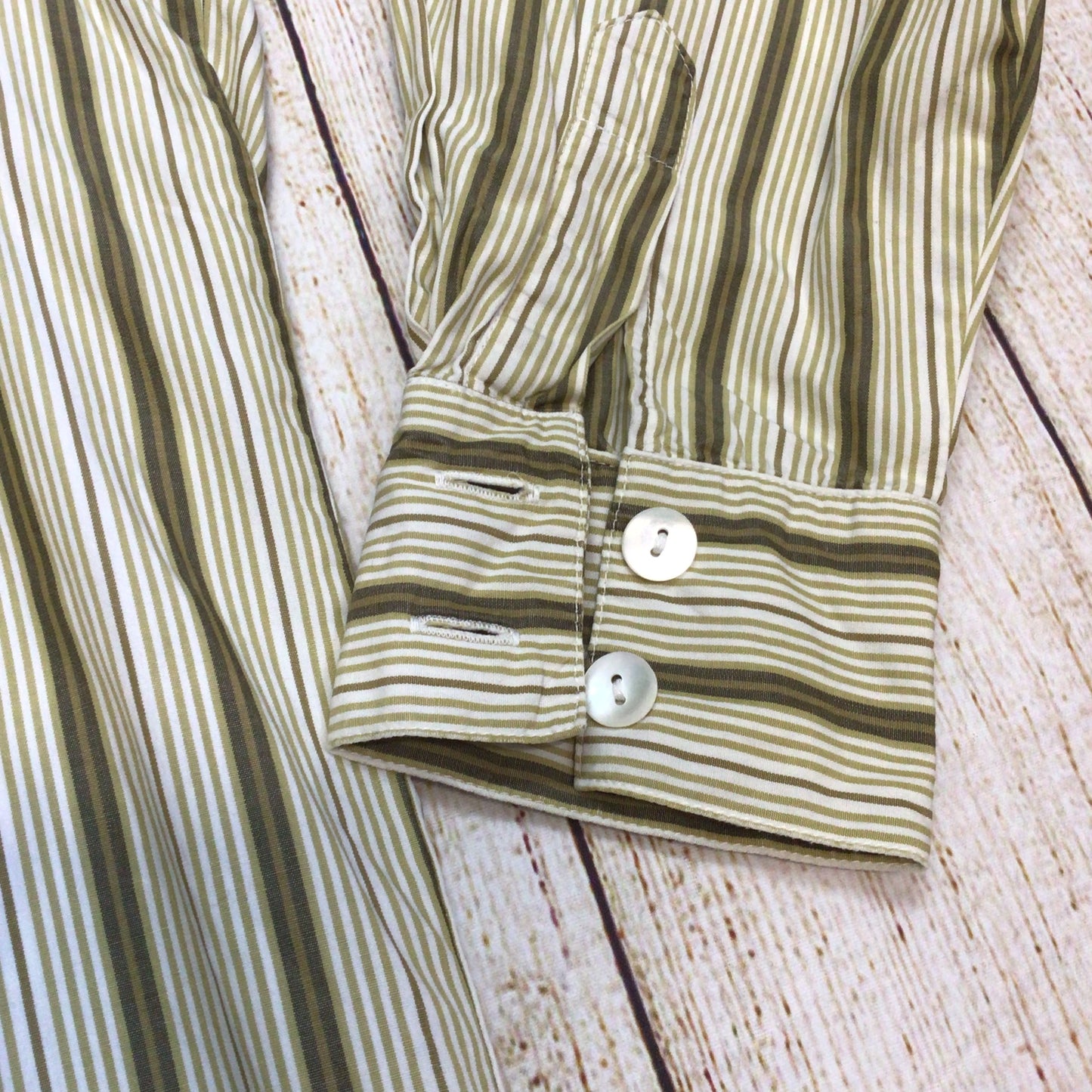 Vintage Jaeger Beige Brown Striped Shirt Size Ch46" (approx.)