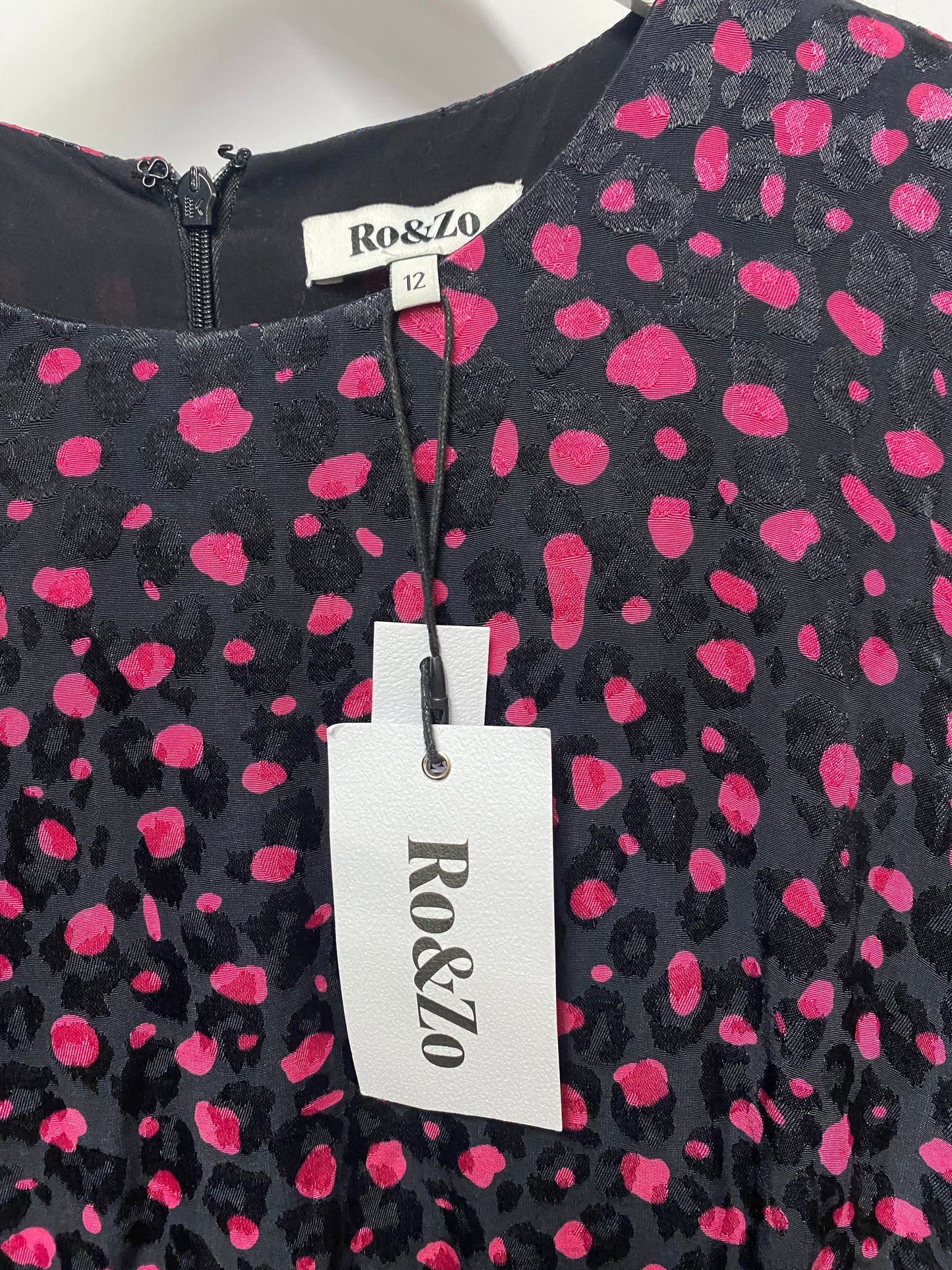 Ro&Zo Black and Pink Felicity Spot Occasion Dress 12 BNWT
