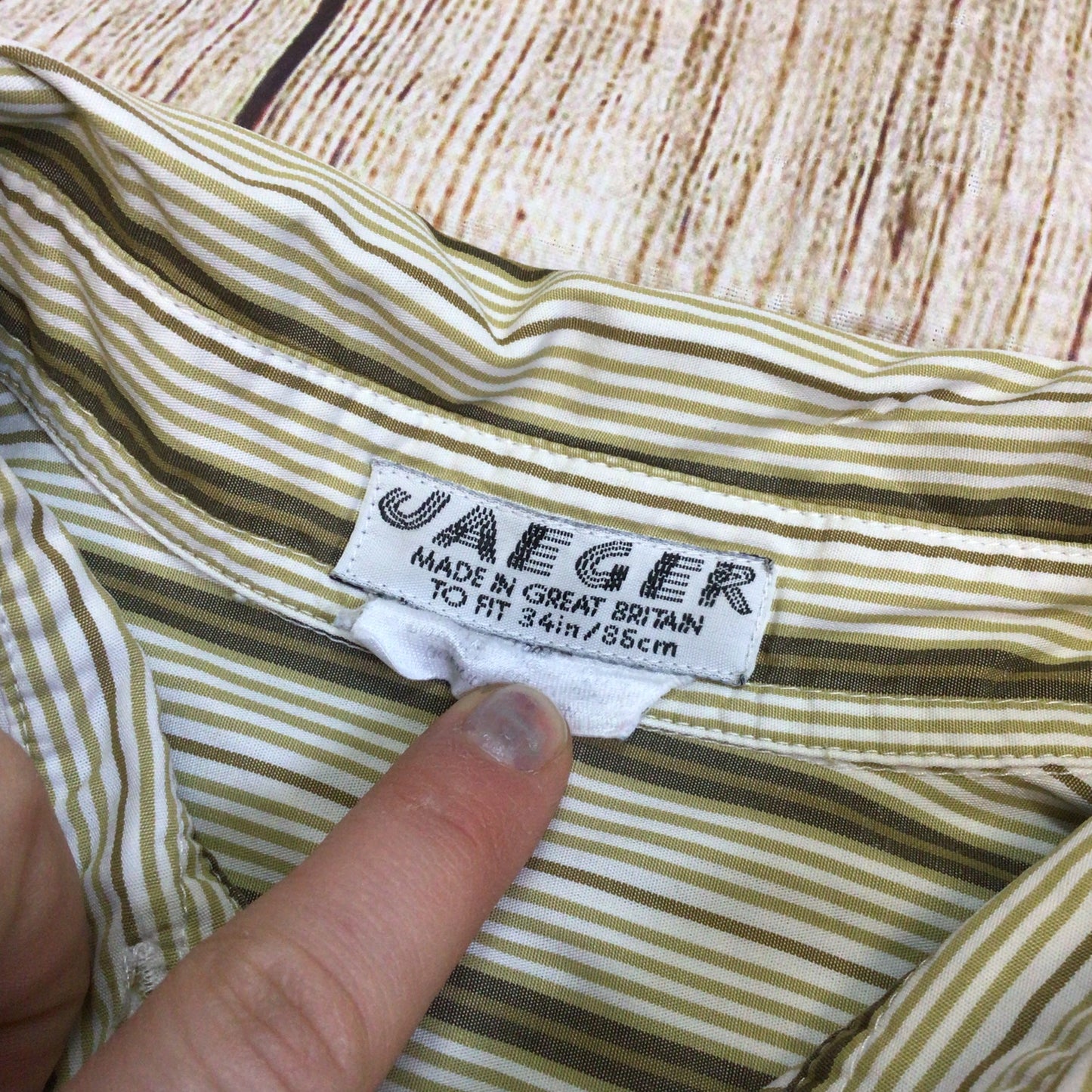 Vintage Jaeger Beige Brown Striped Shirt Size Ch46" (approx.)