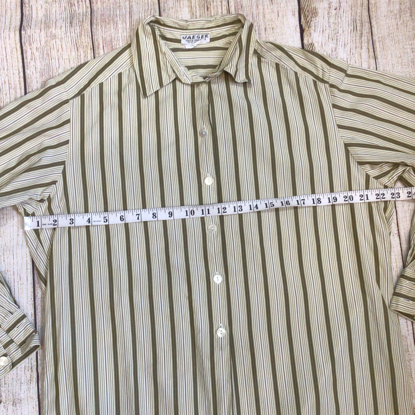 Vintage Jaeger Beige Brown Striped Shirt Size Ch46" (approx.)