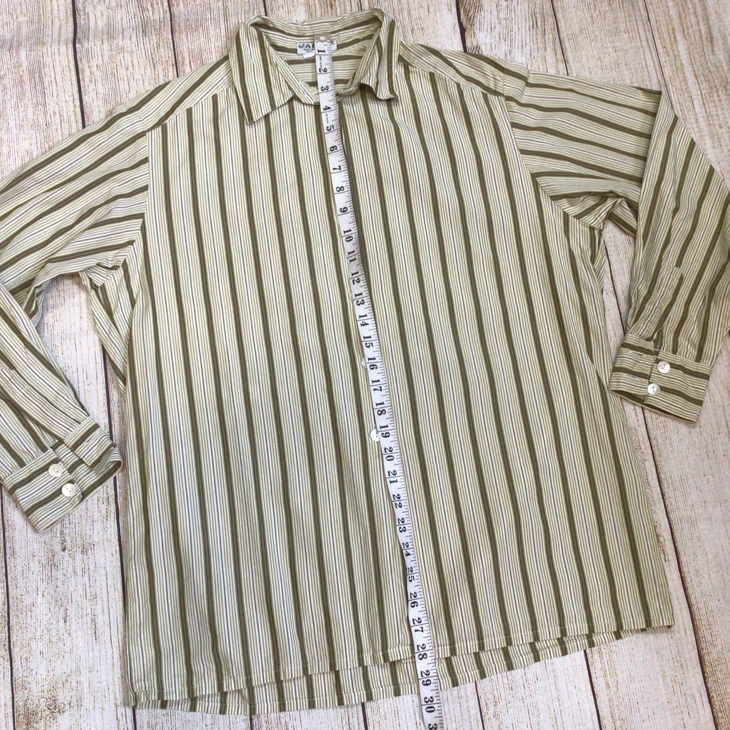 Vintage Jaeger Beige Brown Striped Shirt Size Ch46" (approx.)