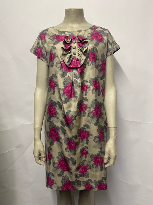 NW3 Hobbs Grey and Pink Floral Silk Shift Dress 8