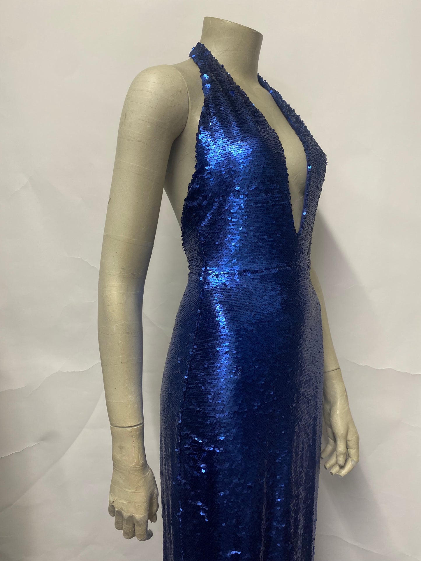 AQ AQ Blue Halter Neck Sequin Maxi Column Dress 8