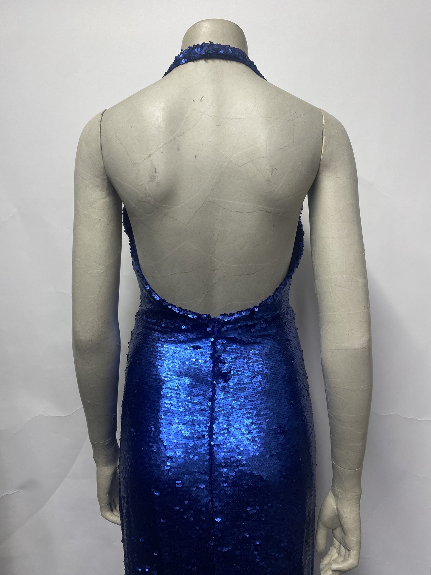 AQ AQ Blue Halter Neck Sequin Maxi Column Dress 8