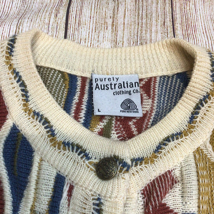 Vintage Purely Australian Multicoloured Pure Wool Cardigan Size L