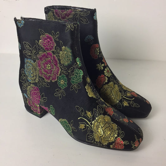 BNWT Topshop Black Floral Print High Ankle Heels Boots Size UK 4