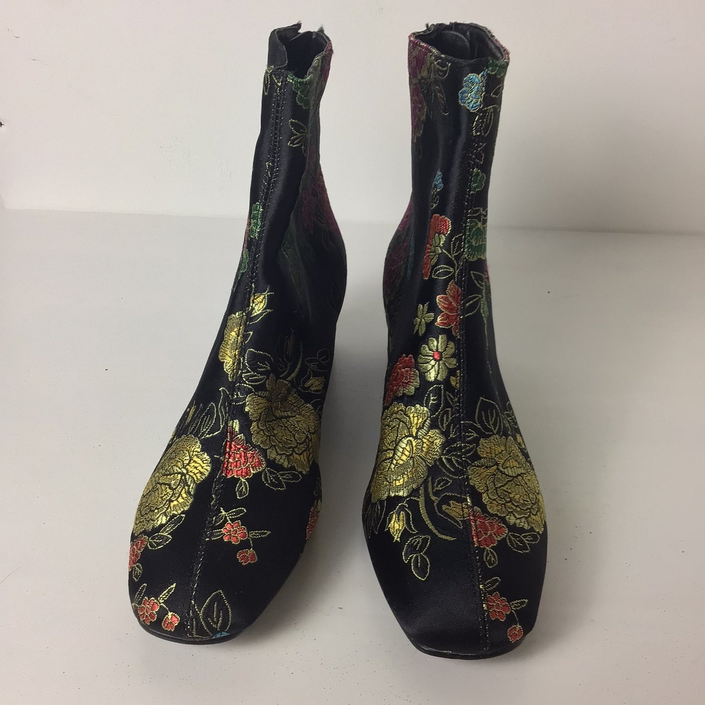 BNWT Topshop Black Floral Print High Ankle Heels Boots Size UK 4