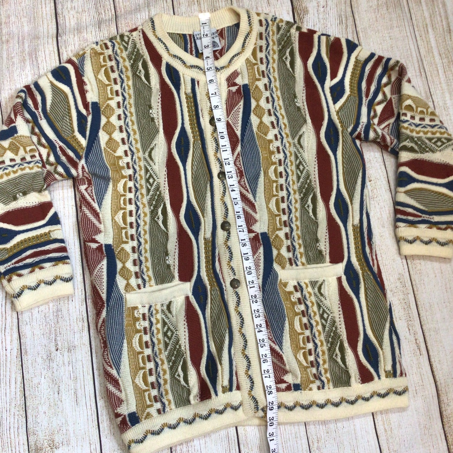 Vintage Purely Australian Multicoloured Pure Wool Cardigan Size L