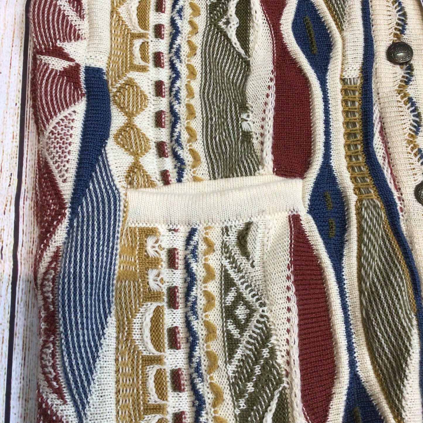 Vintage Purely Australian Multicoloured Pure Wool Cardigan Size L