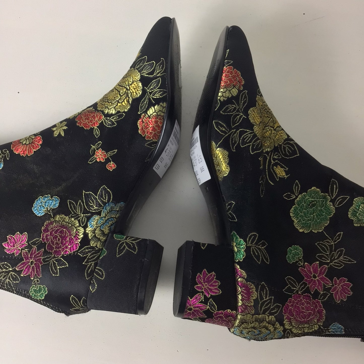 BNWT Topshop Black Floral Print High Ankle Heels Boots Size UK 4