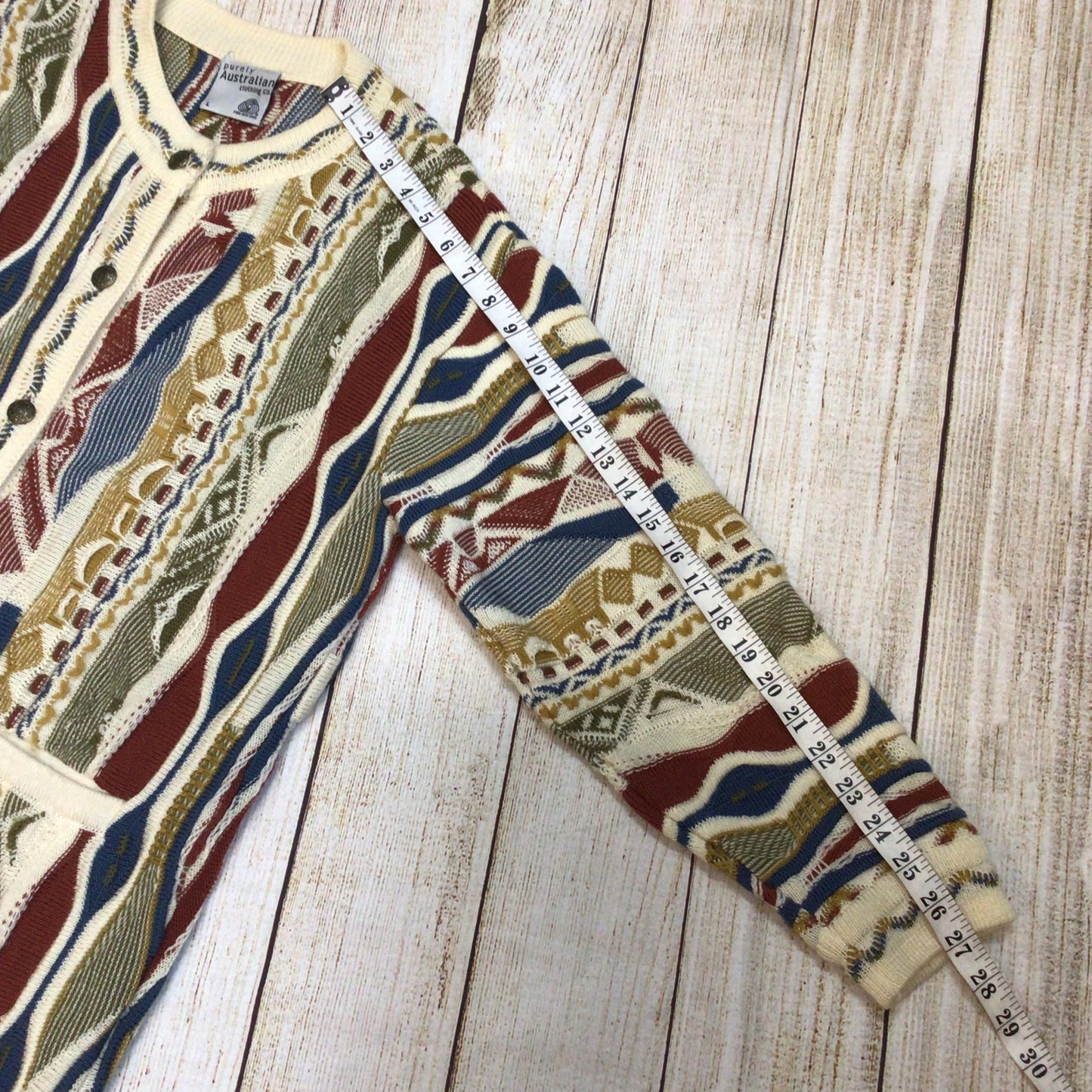 Vintage Purely Australian Multicoloured Pure Wool Cardigan Size L