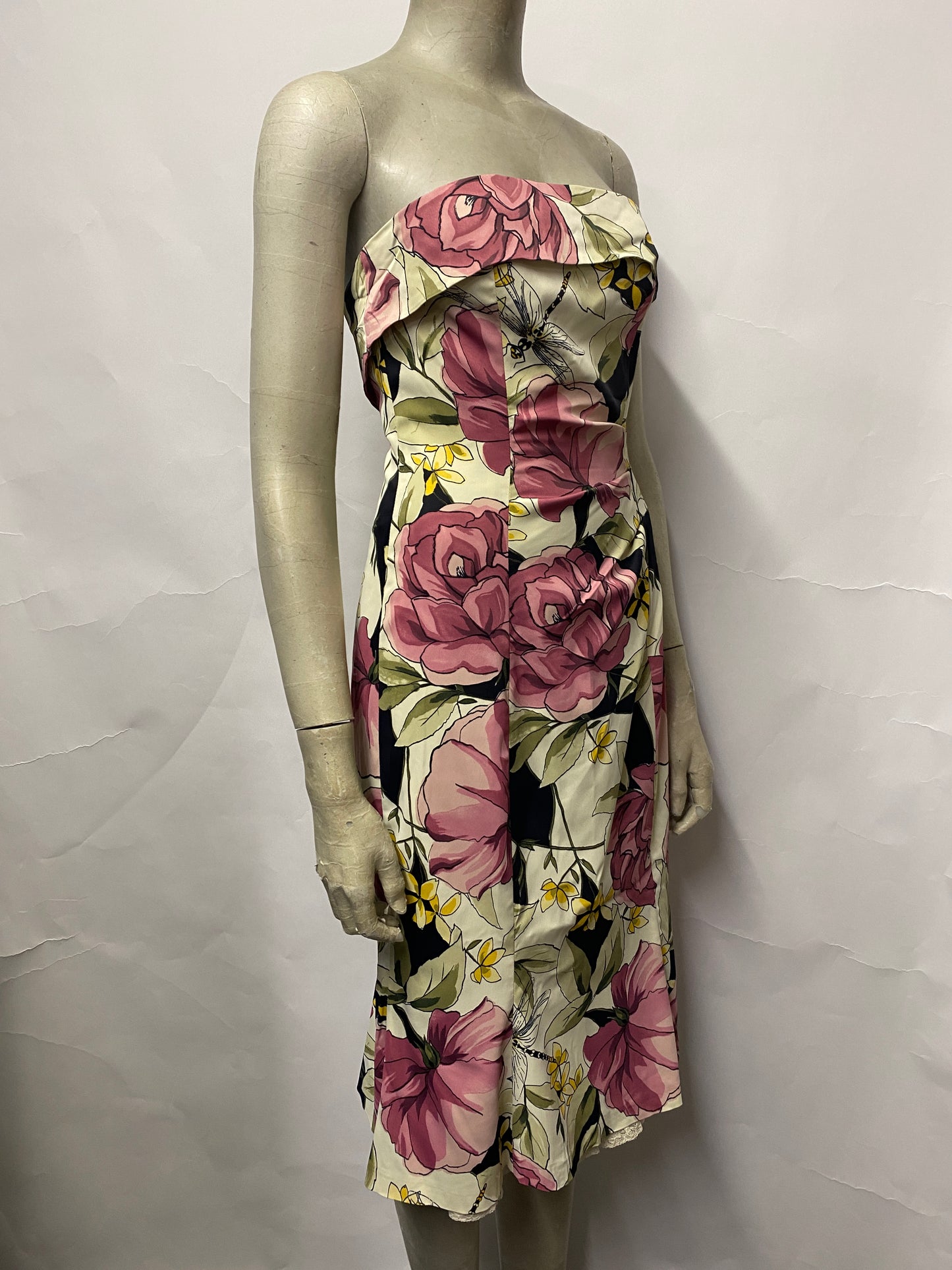Karen Millen Pink Floral Strapless Fitted Occasion Dress 12