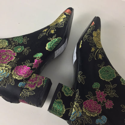 BNWT Topshop Black Floral Print High Ankle Heels Boots Size UK 4