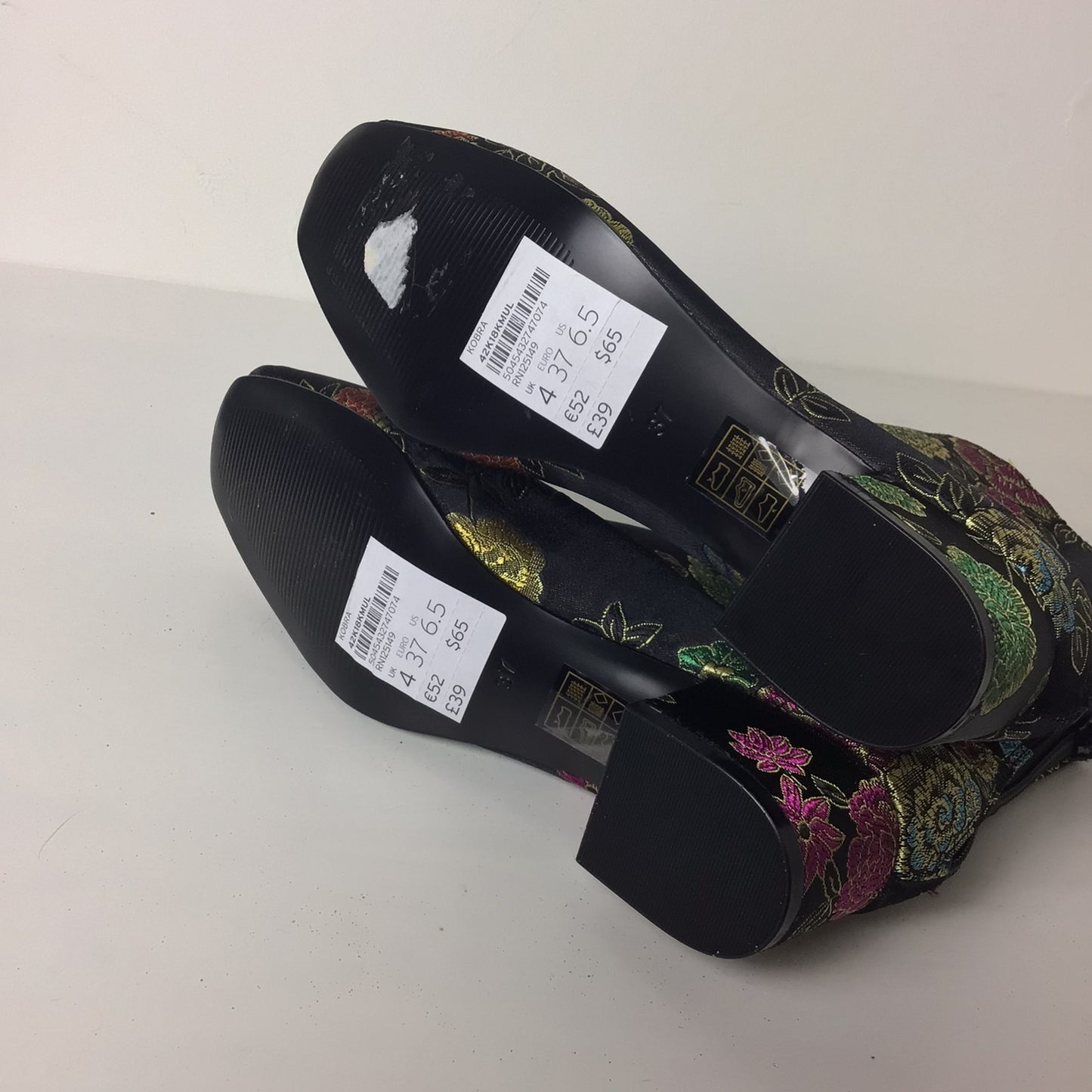 BNWT Topshop Black Floral Print High Ankle Heels Boots Size UK 4